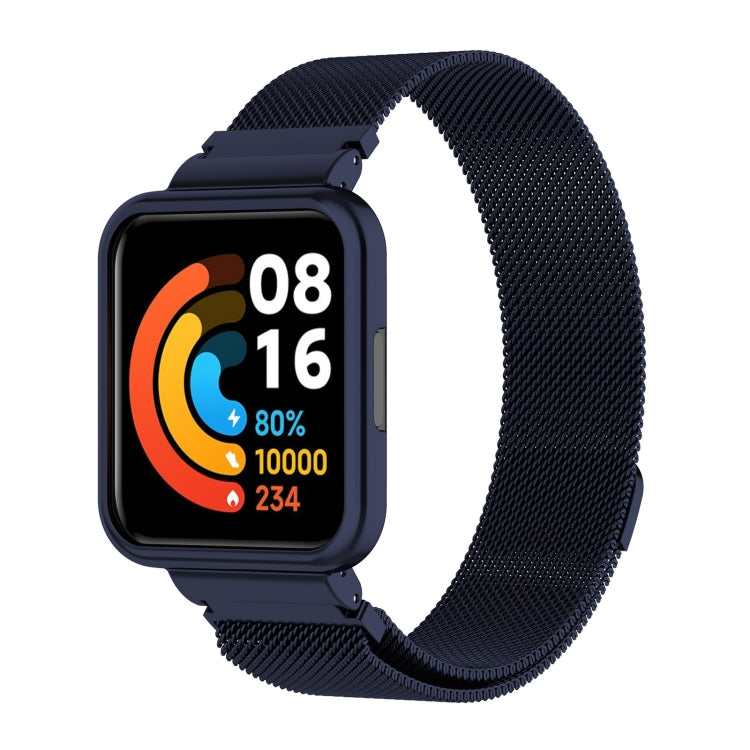 Ink blue milanese watch band with fine metal mesh and clasp, for smartwatch