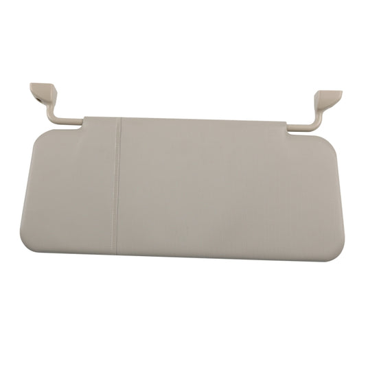 Light gray adjustable car sun visor with two mounting brackets and stitched center seam