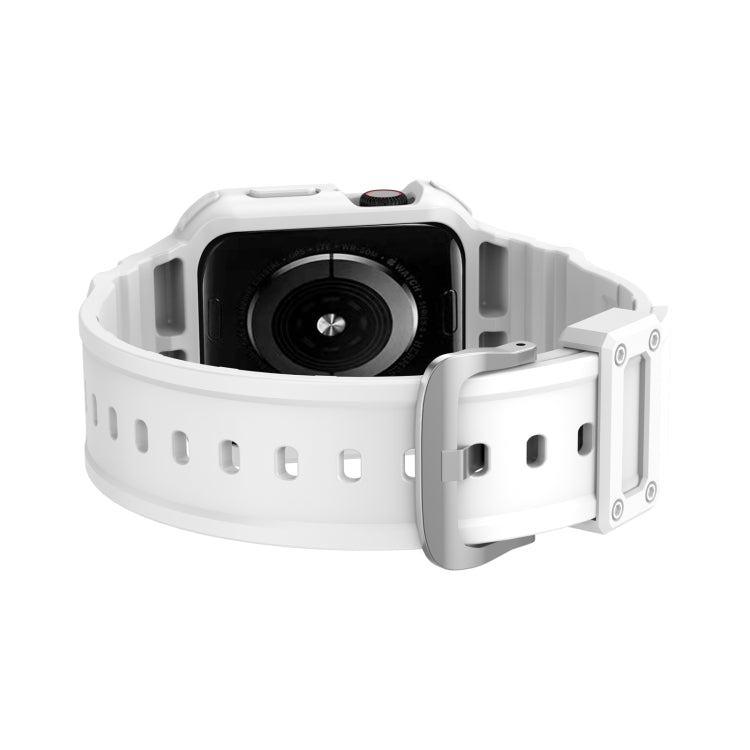 White rugged Apple Watch strap with protective housing and perforated silicone band