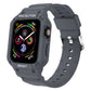 Dark gray protective Apple Watch case and perforated silicone strap with metal clasp