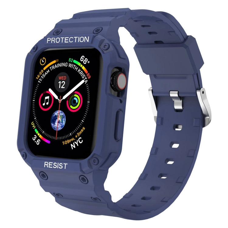 Light blue-gray protective Apple Watch case and perforated silicone strap, integrated design