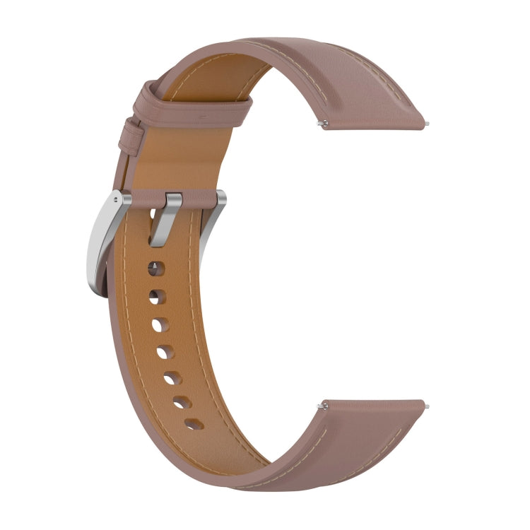 20mm leather watch strap with metal buckle and stitched holes, dark tan/brown