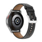 20mm leather watch strap with metal buckle and stitched holes, black color