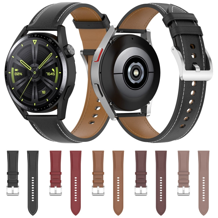 Genuine leather watch straps, multiple colors with metal buckle and pin holes.