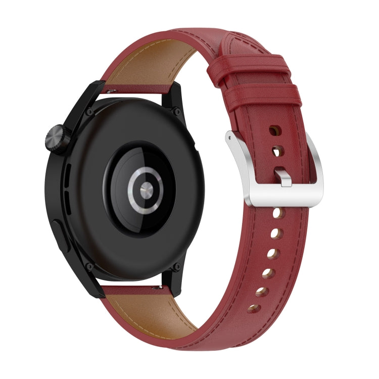Red genuine leather watch strap with metal buckle and punched holes