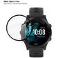 Clear screen protector film applied to round smartwatch display on black band