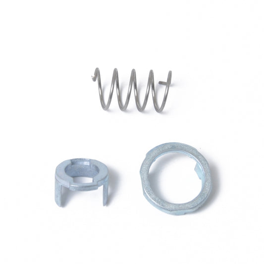 Car door lock cylinder repair kit parts: coil spring, retaining ring, and locking clip