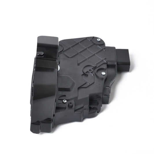 Black door lock actuator motor showing latch mechanism and mounting screws