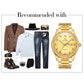 Gold-tone wristwatch with crystal bezel, gold dial, and two-tone metal bracelet