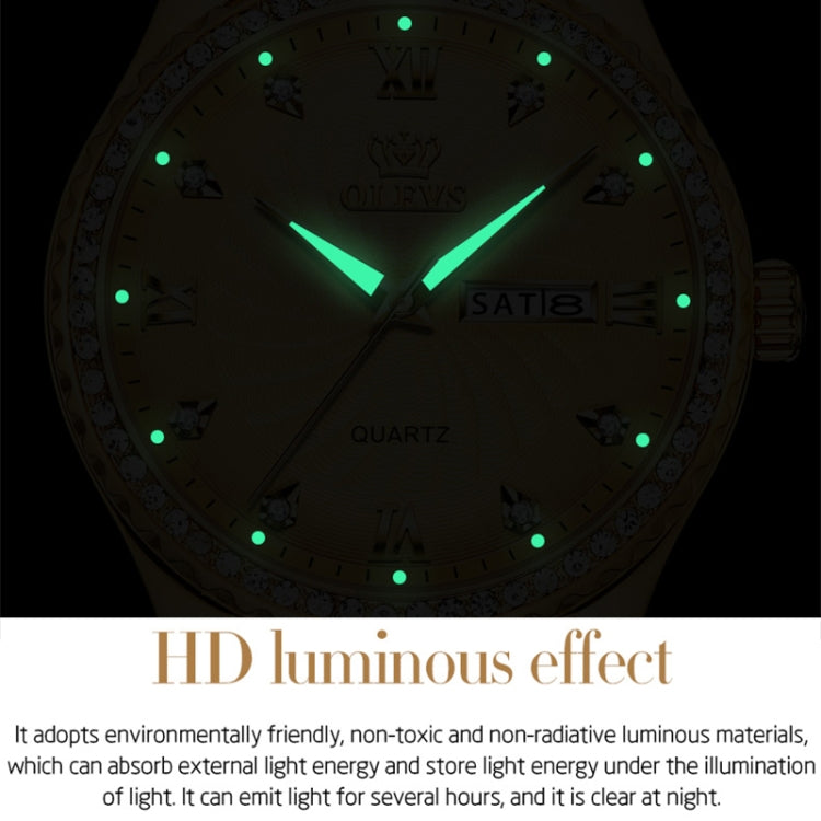 Gold-tone quartz watch dial with luminous hands and hour markers