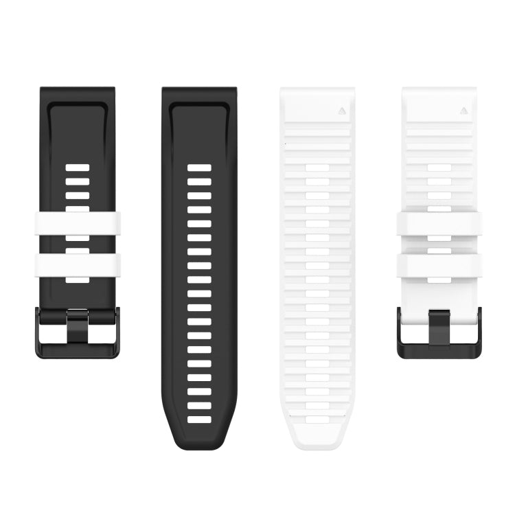 Two-tone silicone watch band in black and white, shown from multiple angles