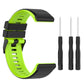 Two-tone silicone watch band with lime green strap and black underside, plus pins