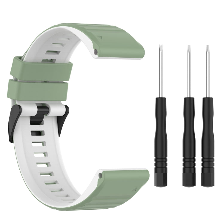 Two-tone silicone watch strap, white and green, with spring bar pins