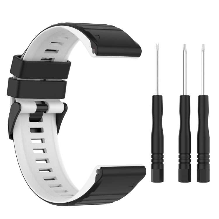 Two-tone silicone watch band, white and black, with metal spring bar pins