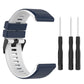 Two-tone silicone watch band, dark blue and white, with metal spring bar pins