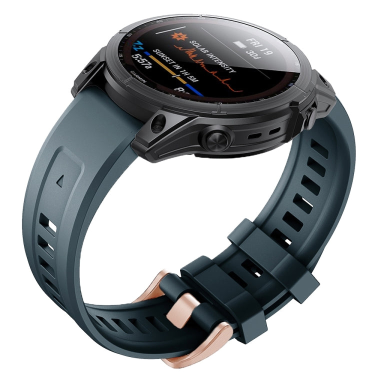 Dark teal silicone watch band with rose-gold buckle for Garmin Fenix 7S