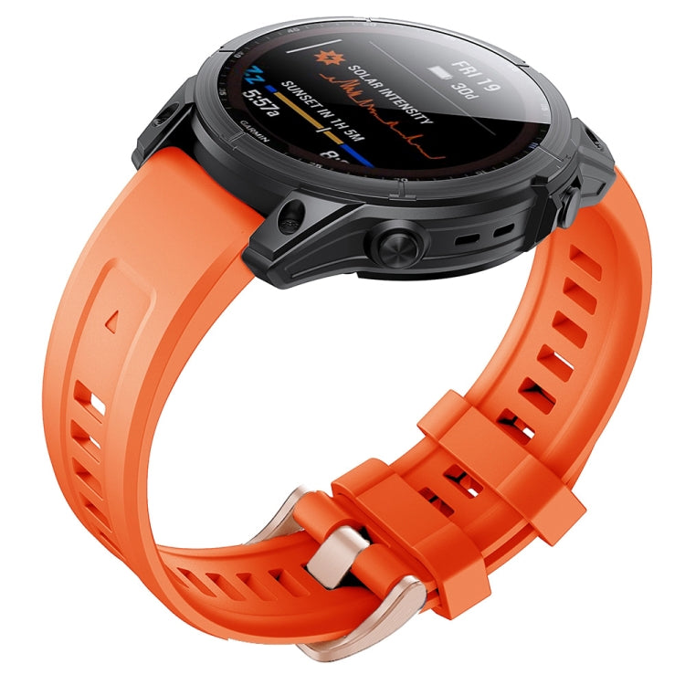 Orange silicone watch band with rose-gold buckle for Garmin Fenix 7S
