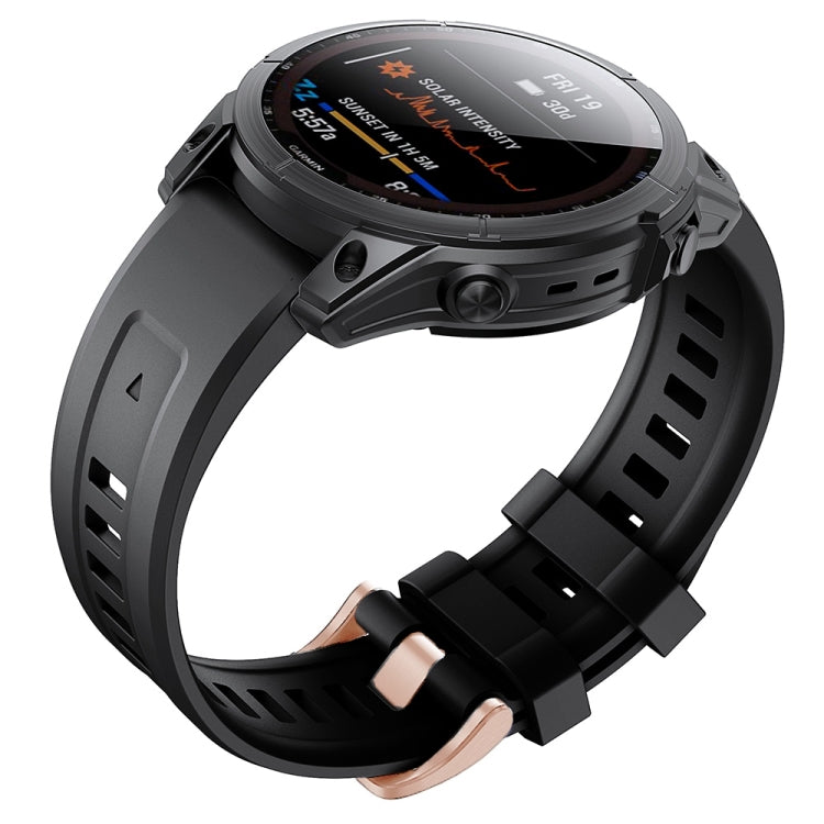 Black silicone watch band with rose-gold buckle for Garmin Fenix 7S