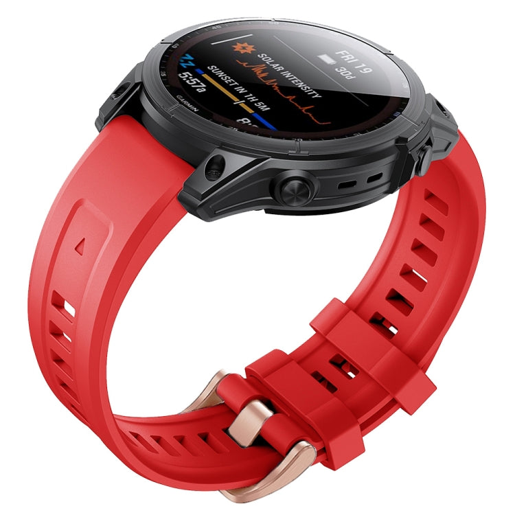Red silicone watch band with rose-gold buckle for Garmin Fenix 7S