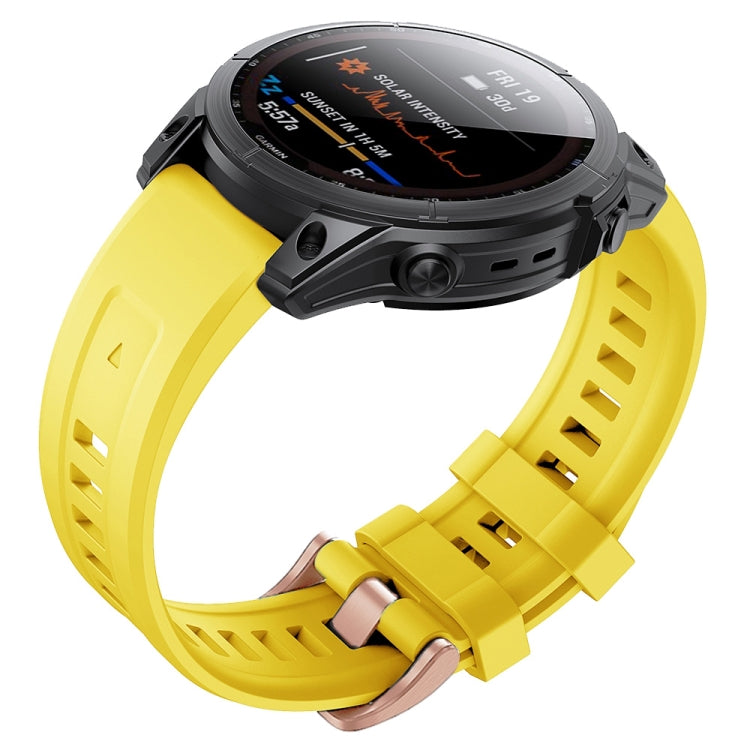 Yellow silicone watch band with rose-gold buckle for Garmin Fenix 7S