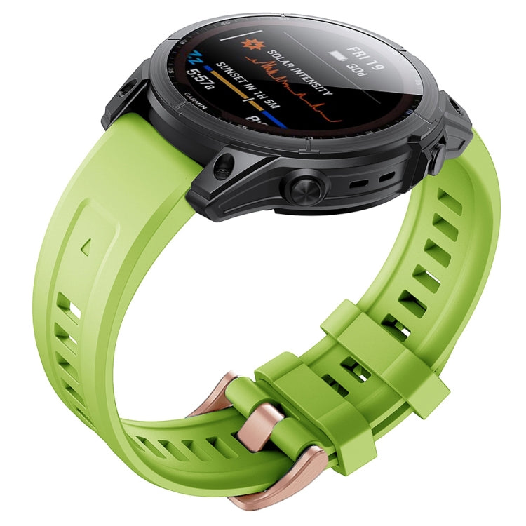 Green silicone watch band with rose-gold buckle for Garmin Fenix 7S
