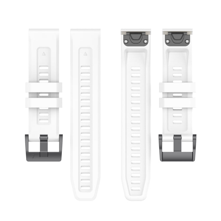 White silicone watch band with quick-release ends and adjustable strap sections