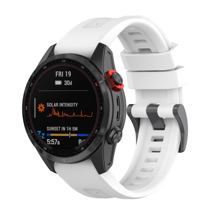 White silicone quick-release watch band with adjustable holes for Garmin Fenix 7 series