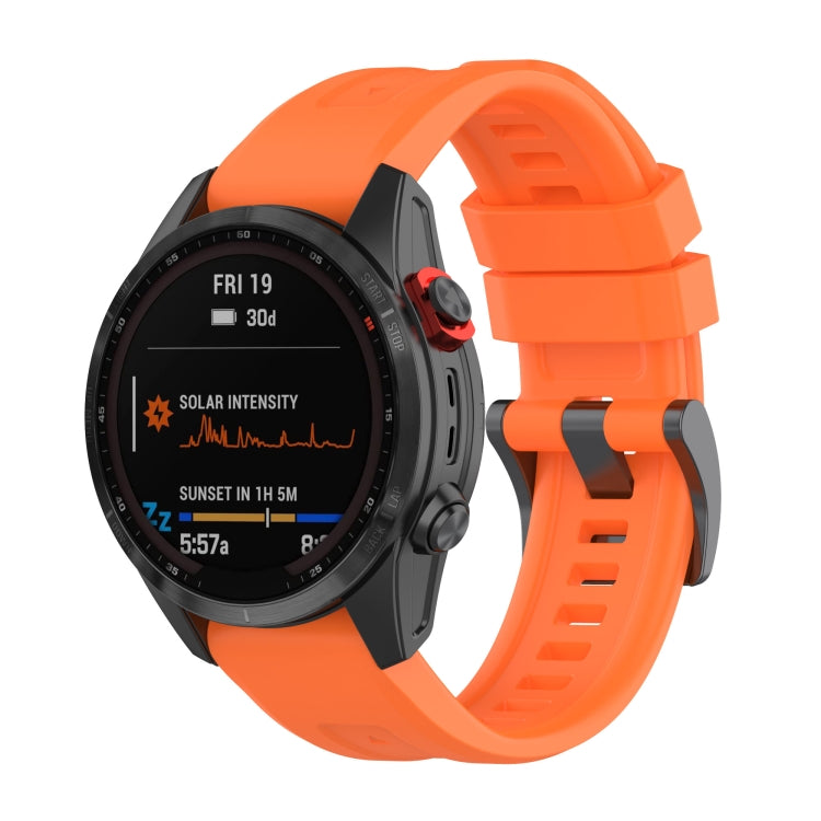 Orange silicone quick-release watch band with adjustable holes for Garmin Fenix 7 series