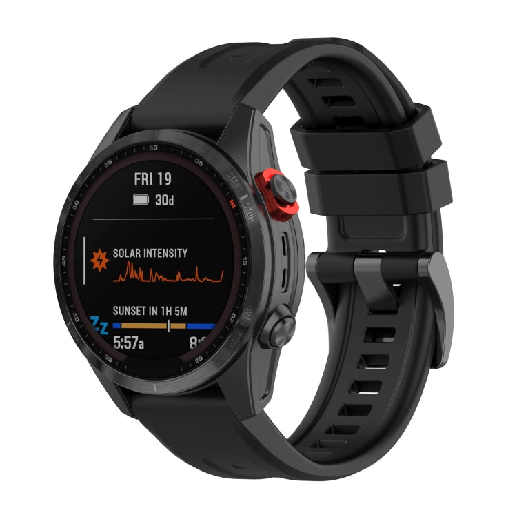 Black silicone quick-release watch band with adjustable holes for Garmin Fenix 7 series