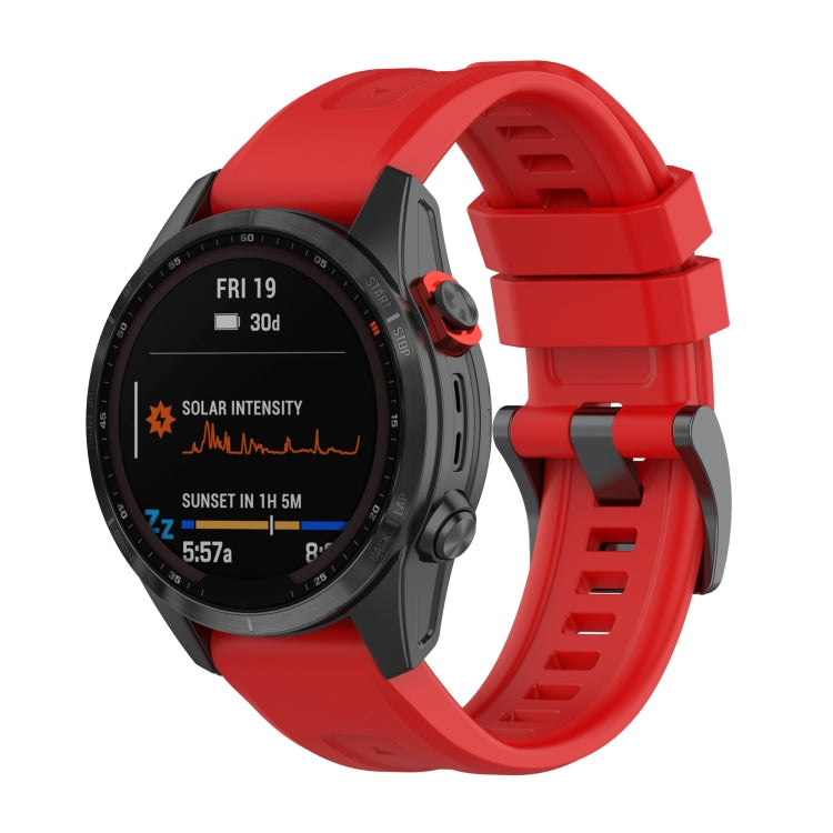 Red silicone watchband with quick-release clasp for Garmin Fenix 7 series watch