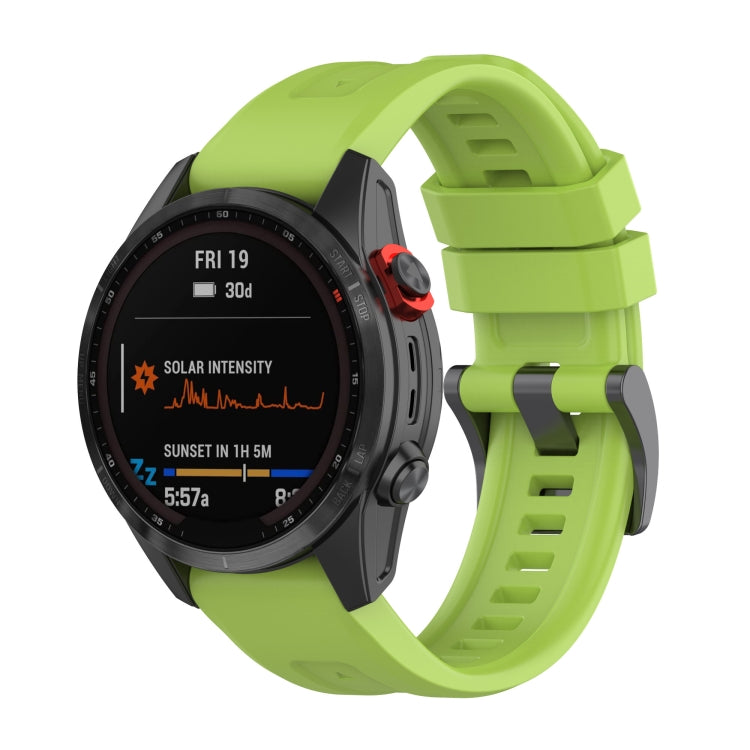 Silicone quick-release watch band in neon lime with clasp and perforations