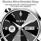 Black watch dial close-up with OLEVS logo, luminous hands, and 'WED 20' date window