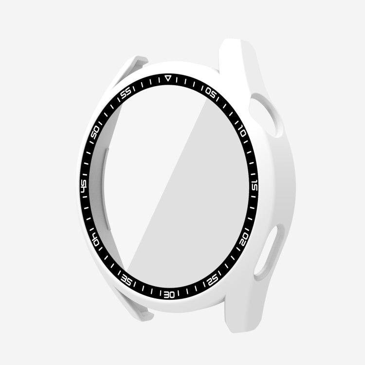 PC watch protective case with tempered glass, white bezel frame with black minute marks