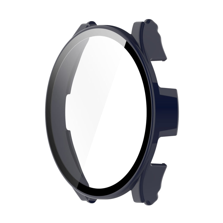 Tempered glass watch case with dark ink blue frame and raised protective ridges