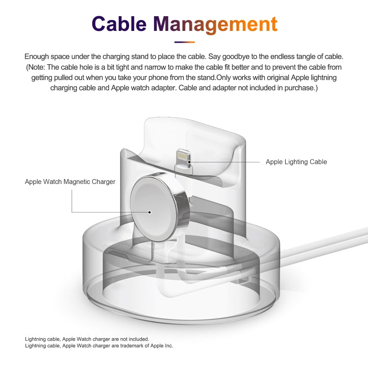 Three-in-one charging holder cable management diagram with Lightning cable path