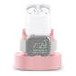 Three-in-one charging holder in pink with AirPods case and Apple Watch on stand