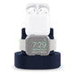 Three-in-one charging holder in white with AirPods, Apple Watch, and dock base