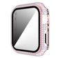 Rhinestone watch case with tempered glass screen protector, pink rose-gold frame