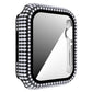 Diamond rhinestone tempered glass Apple Watch case, silver crystal border and raised corners