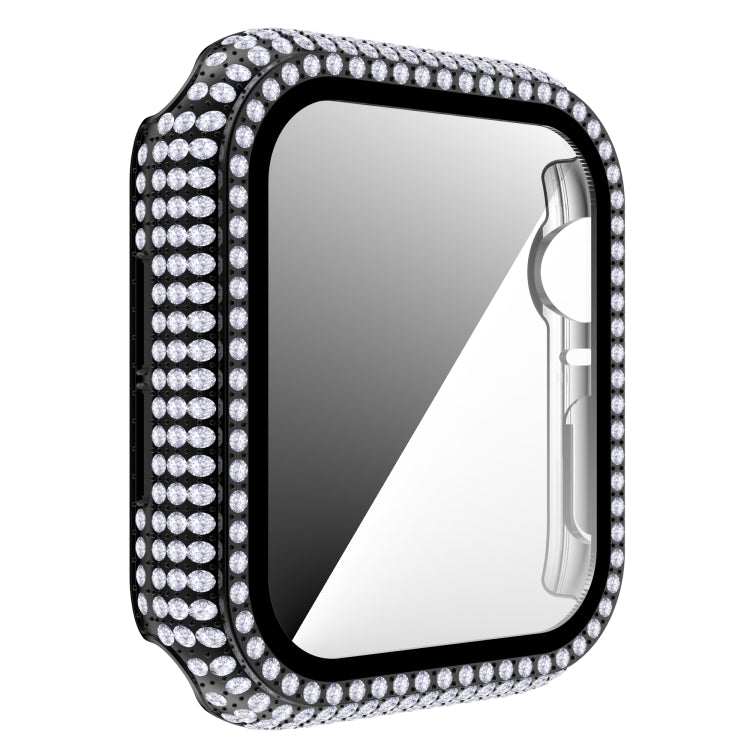 Diamond rhinestone tempered glass Apple Watch case, silver crystal border and raised corners