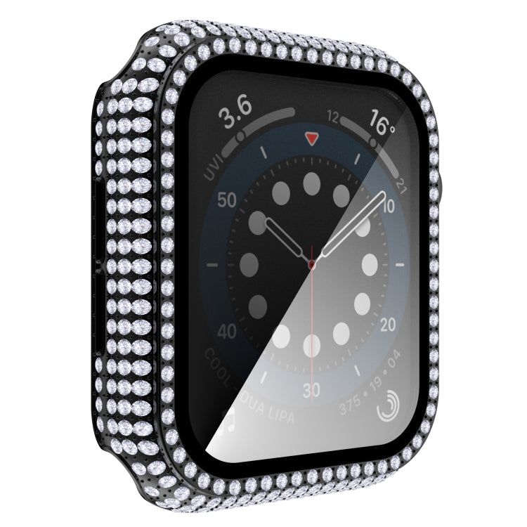 Diamond rhinestone tempered glass Apple Watch case with black screen view and crystal frame