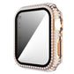 Rhinestone watch case with tempered glass screen protector, rose-gold frame