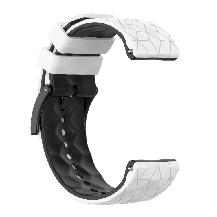 Two-tone silicone watch band with white top and black underside, geometric texture