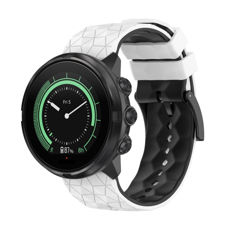 Two-tone silicone watch band with white top and black underside, neon green accents