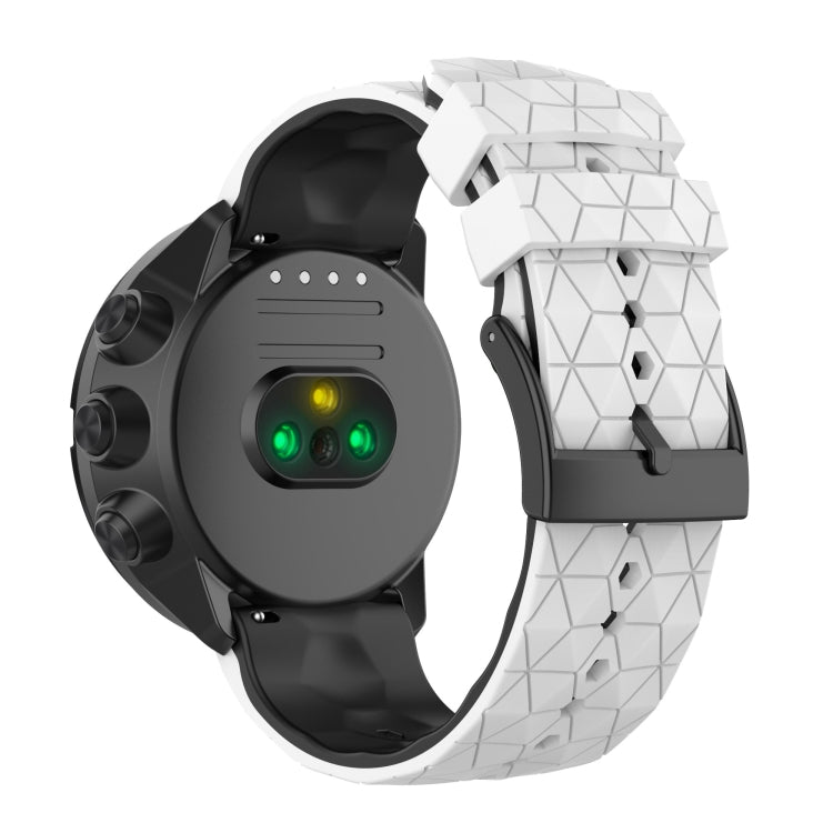 Two-tone silicone watch band with black top and white underside, geometric texture