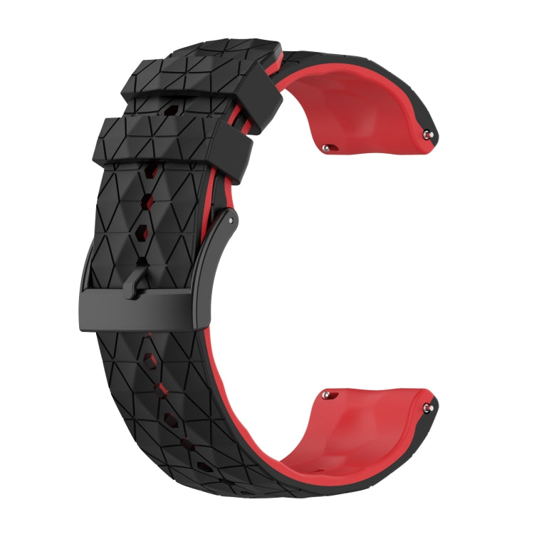Two-tone silicone watch band with black top and red underside, geometric texture