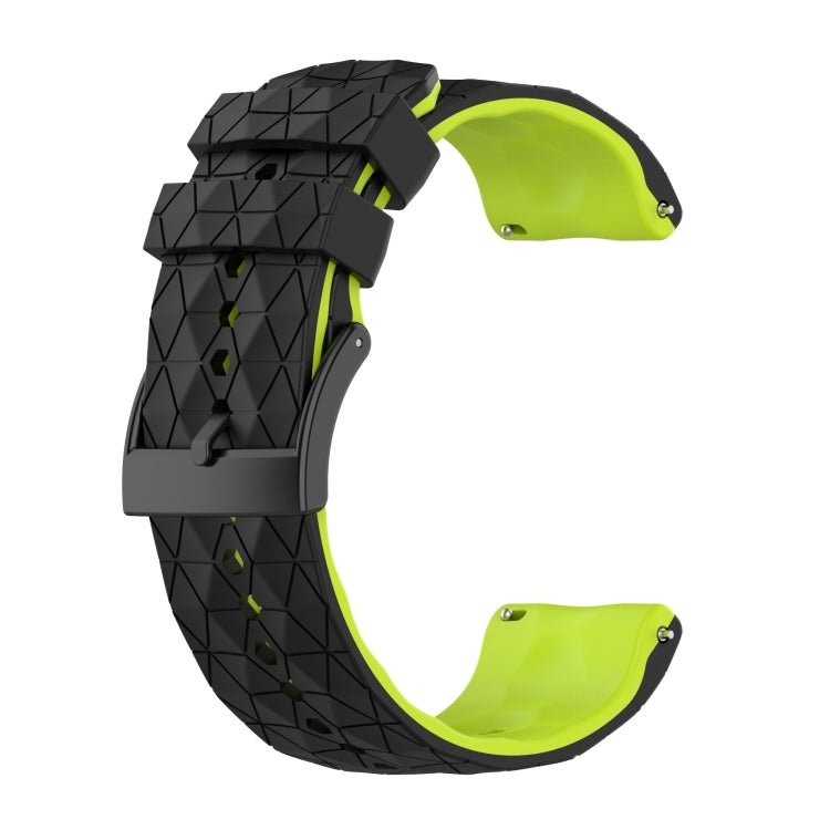Two-tone silicone watch band with black top and neon green underside, geometric texture