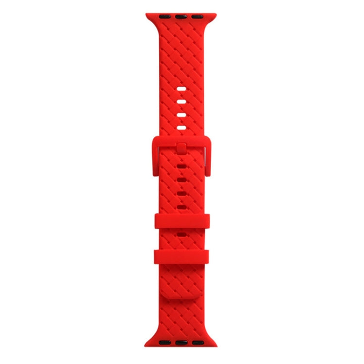 Red braided silicone watch band with clasp and perforated holes for Apple Watch