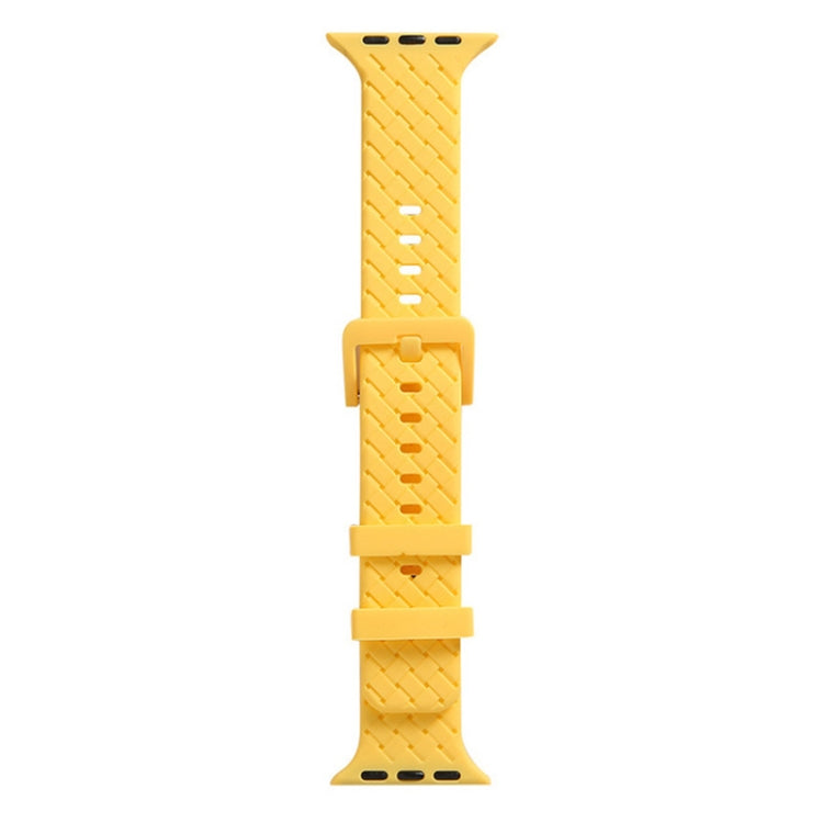 Braided silicone Apple Watch band with loop clasp, yellow woven texture