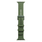 Dark green braided silicone watch band with buckle and strap holes, for smartwatch wear